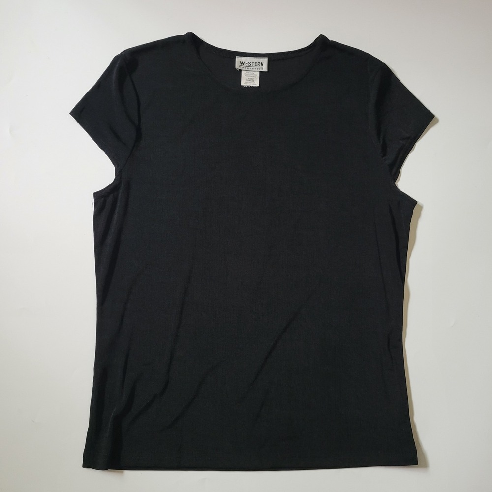 Western Connection Slinky Knit Cap Sleeve T Shirt Large Black Basic Minimalist